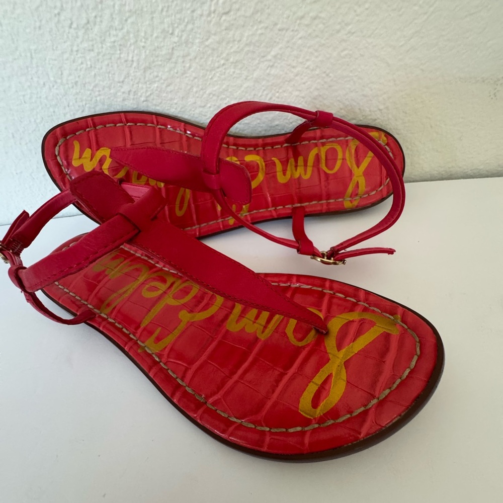 Sam Edelman Pink Gigi T-Strap Leather Summer Sandals SZ 7.5